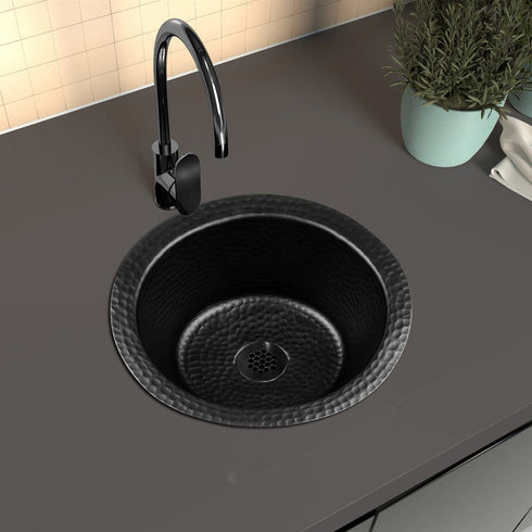 Hand Hammered 12 inch Essex Dual Mount Bar Circle Prep Sink - Matte Black